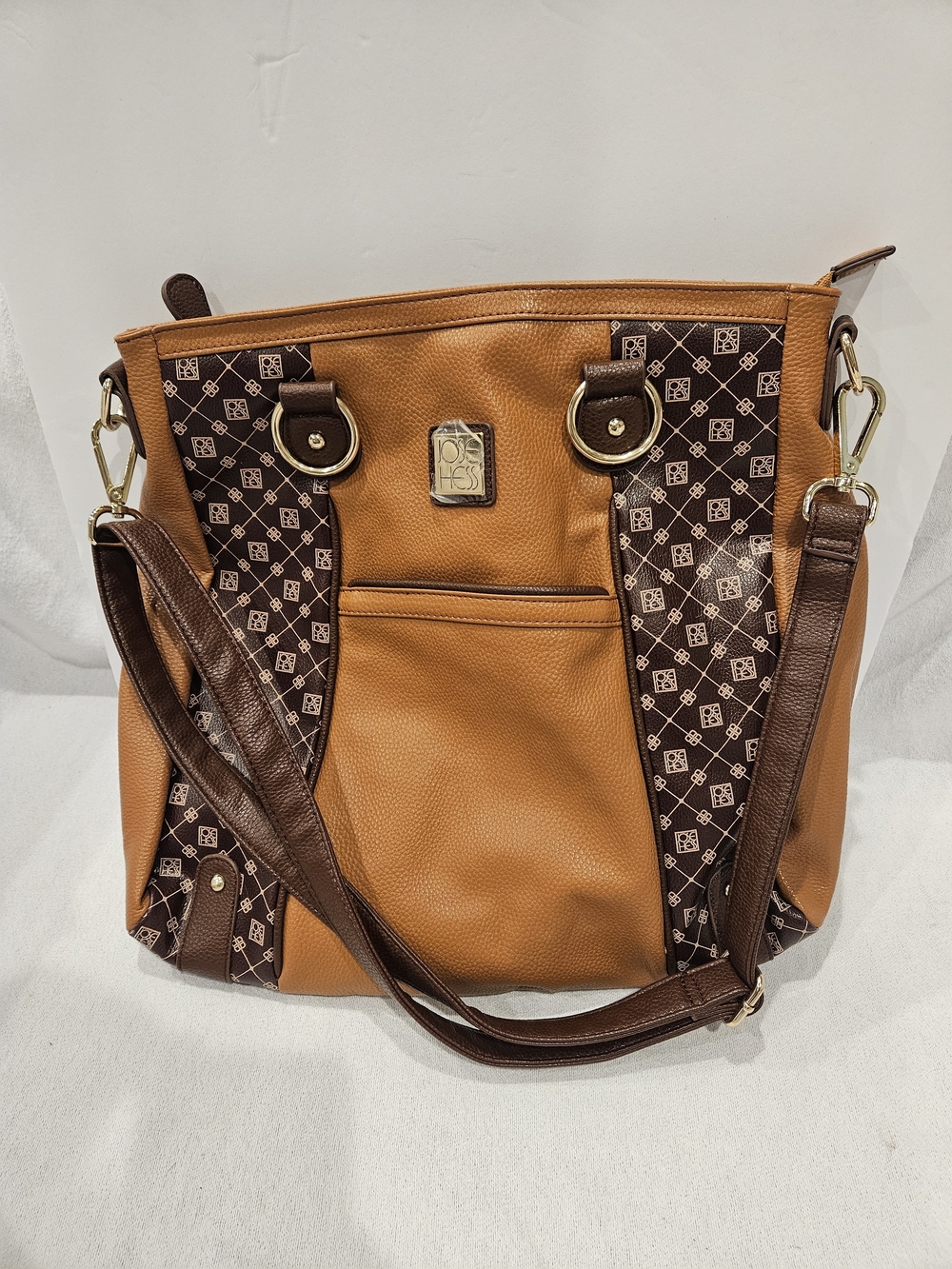 Jose Hess Danbury Mint Large Carmel Brown Shoulder Tote Bag Faux Leather